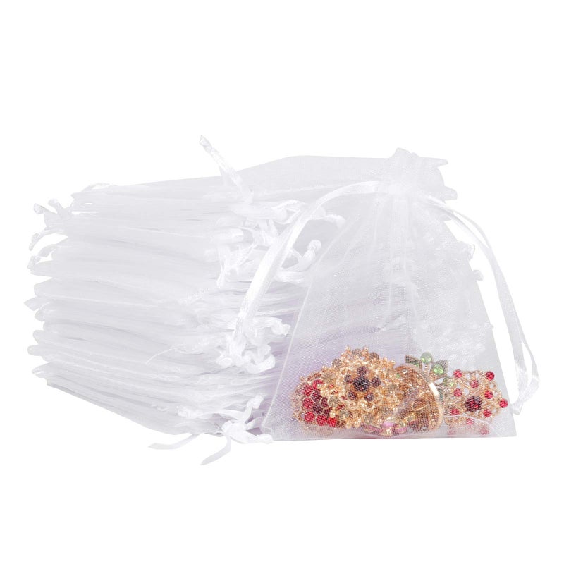 Boshen 100200PCS Organza Gift Candy Sheer Bags Mesh Jewelry Pouches Drawstring Bulk for Wedding Party Favors Christmas 3 X 4200PCS White